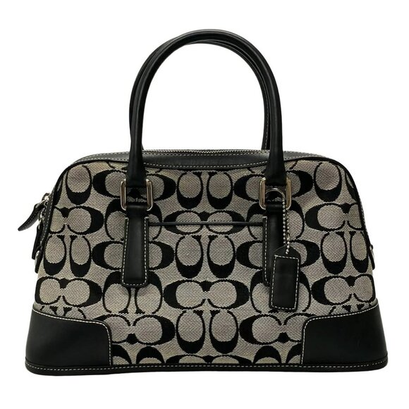 Auth COACH Signature 6047 Gray Black Jacquard Leather Handbag - Picture 1 of 12